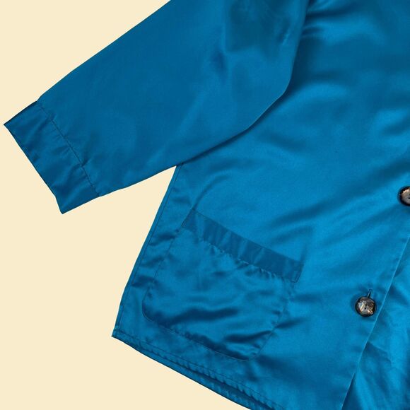 1990s S Victorias Secret Gold teal/blue top, vintage satin blue long sleeve top - Picture 8 of 9